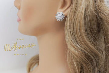 Cubic Zirconia Diamond Flower Leaves stud Earrings, Bridal Jewelry, Bridal Stud Earrings, Crystal Bridal Earrings, Statement Earrings Cz